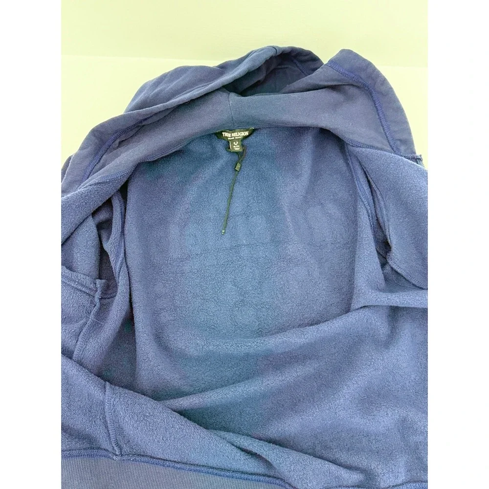 True Religion Zip Hoodie Men XL Navy Blue Good Buddha Graphic Horseshoe Logo New